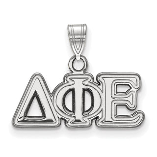 Sterling Silver Rhodium-plated LogoArt Delta Phi Epsilon Sorority Greek Letters Small Pendant