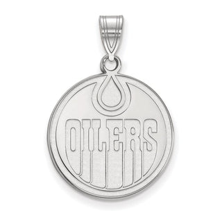 Sterling Silver Rhodium-plated NHL LogoArt Edmonton Oilers Large Pendant
