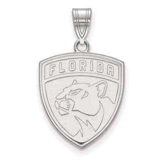 Sterling Silver Rhodium-plated NHL LogoArt Florida Panthers Large Pendant