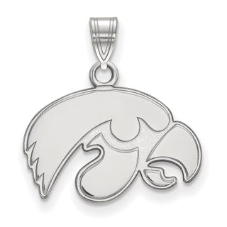 Sterling Silver Rhodium-plated LogoArt University of Iowa Hawk Small Pendant