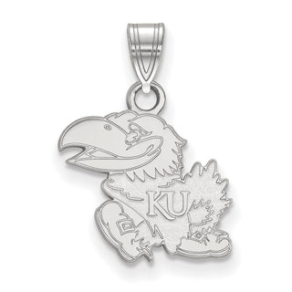 Sterling Silver Rhodium-plated LogoArt University of Kansas Jayhawk Small Pendant SS002UKS