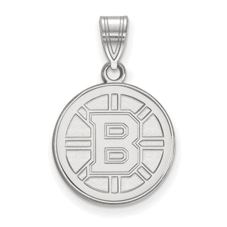 Sterling Silver Rhodium-plated NHL LogoArt Boston Bruins Medium Pendant