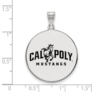 Sterling Silver Rhodium-plated LogoArt California Polytechnic State University Mustangs Extra Large Enameled Disc Pendant