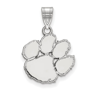 Sterling Silver Rhodium-plated LogoArt Clemson University Tiger Paw Medium Pendant