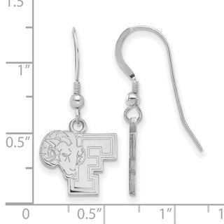Sterling Silver Rhodium-plated LogoArt Fordham University Ram Small Dangle Wire Earrings