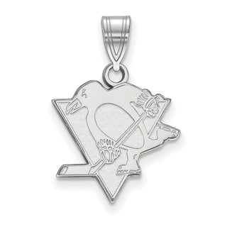 Sterling Silver Rhodium-plated NHL LogoArt Pittsburgh Penguins Medium Pendant