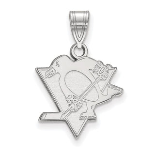 Sterling Silver Rhodium-plated NHL LogoArt Pittsburgh Penguins Medium Pendant