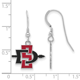 Sterling Silver Rhodium-plated LogoArt San Diego State University Small Enameled Dangle Wire Earrings