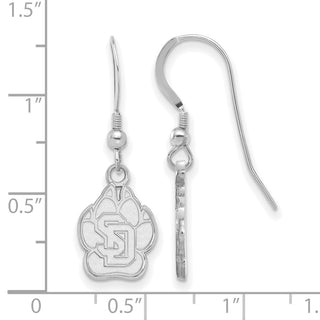Sterling Silver Rhodium-plated LogoArt University of South Dakota Small Dangle Wire Earrings