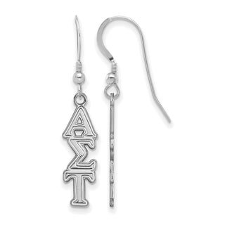 Sterling Silver Rhodium-plated LogoArt Alpha Sigma Tau Sorority Greek Letters Medium Dangle Earrings