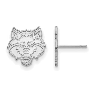 10k White Gold LogoArt Arkansas State University Wolf Small Post Earrings