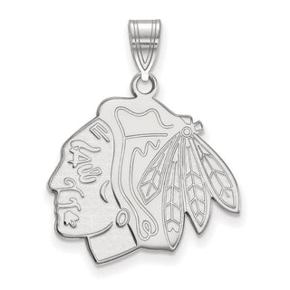 Sterling Silver Rhodium-plated NHL LogoArt Chicago Blackhawks Large Pendant
