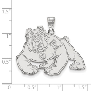 Sterling Silver Rhodium-plated LogoArt California State University Fresno Bulldog Extra Large Pendant