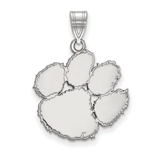 Sterling Silver Rhodium-plated LogoArt Clemson University Tiger Paw Large Pendant