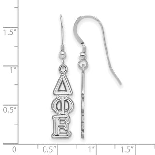 Sterling Silver Rhodium-plated LogoArt Delta Phi Epsilon Sorority Greek Letters Small Dangle Earrings