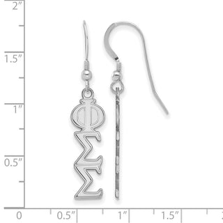 Sterling Silver Rhodium-plated LogoArt Phi Sigma Sigma Sorority Greek Letters Medium Dangle Earrings