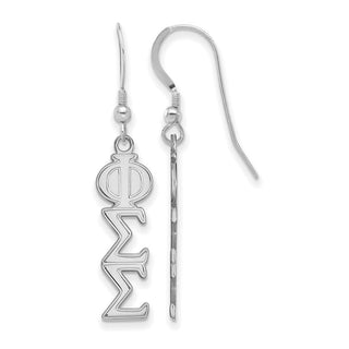 Sterling Silver Rhodium-plated LogoArt Phi Sigma Sigma Sorority Greek Letters Medium Dangle Earrings