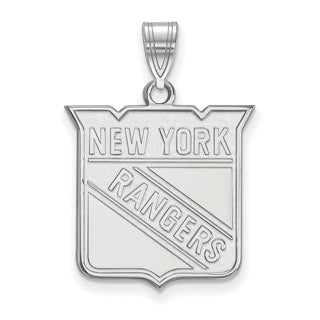 Sterling Silver Rhodium-plated NHL LogoArt New York Rangers Large Pendant
