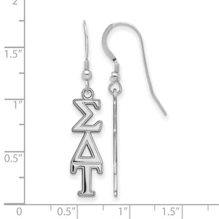 Sterling Silver Rhodium-plated LogoArt Sigma Delta Tau Sorority Greek Letters Medium Dangle Earrings
