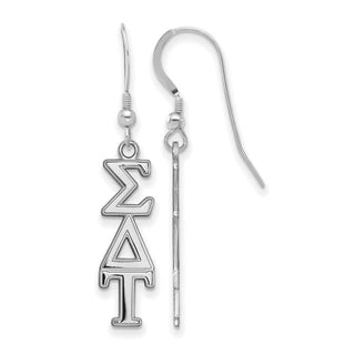 Sterling Silver Rhodium-plated LogoArt Sigma Delta Tau Sorority Greek Letters Medium Dangle Earrings