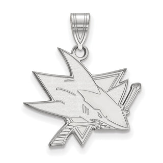 Sterling Silver Rhodium-plated NHL LogoArt San Jose Sharks Large Pendant
