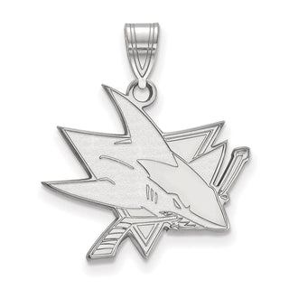 Sterling Silver Rhodium-plated NHL LogoArt San Jose Sharks Large Pendant
