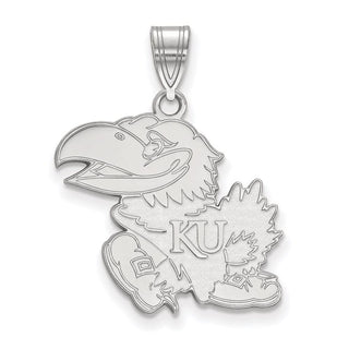 Sterling Silver Rhodium-plated LogoArt University of Kansas Jayhawk Large Pendant