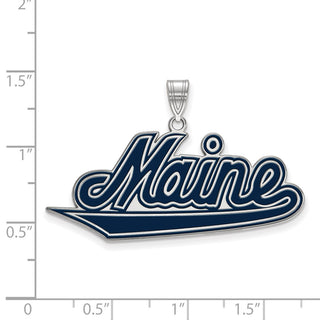 Sterling Silver Rhodium-plated LogoArt University of Maine Extra Large Enameled Pendant