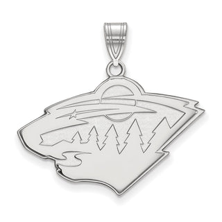Sterling Silver Rhodium-plated NHL LogoArt Minnesota Wild Large Pendant
