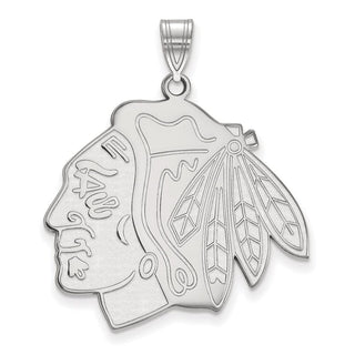 Sterling Silver Rhodium-plated NHL LogoArt Chicago Blackhawks Extra Large Pendant