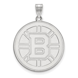 Sterling Silver Rhodium-plated NHL LogoArt Boston Bruins Extra Large Pendant