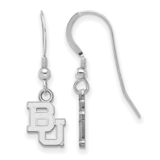 Sterling Silver Rhodium-plated LogoArt Baylor University Bears Extra Small Dangle Wire Earrings