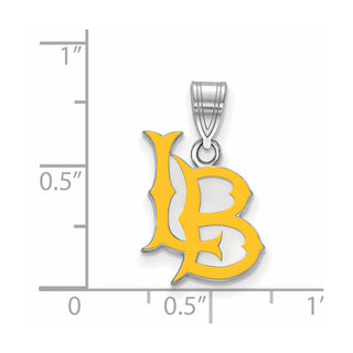 Sterling Silver Rhodium-plated LogoArt California State University Long Beach L-B Medium Enameled Pendant