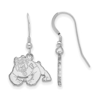 Sterling Silver Rhodium-plated LogoArt California State University Fresno Bulldog Small Dangle Wire Earrings