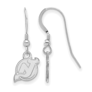 Sterling Silver Rhodium-plated NHL LogoArt New Jersey Devils Extra Small Dangle Wire Earrings