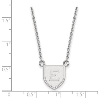 Sterling Silver Rhodium-plated LogoArt East Tennessee State University Letter E Shield Small Pendant 18 inch Necklace