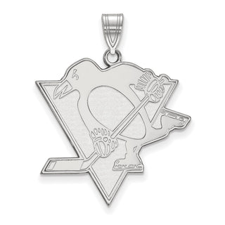 Sterling Silver Rhodium-plated NHL LogoArt Pittsburgh Penguins Extra Large Pendant