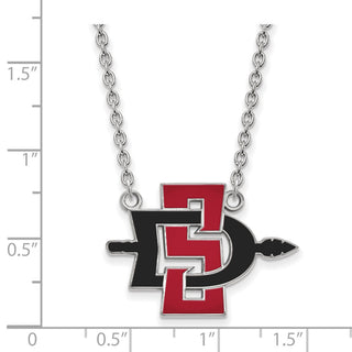 Sterling Silver Rhodium-plated LogoArt San Diego State University Large Enameled Pendant 18 inch Necklace