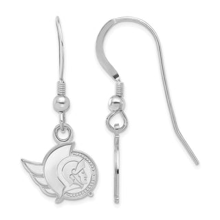 Sterling Silver Rhodium-plated NHL LogoArt Ottawa Senators Extra Small Dangle Wire Earrings