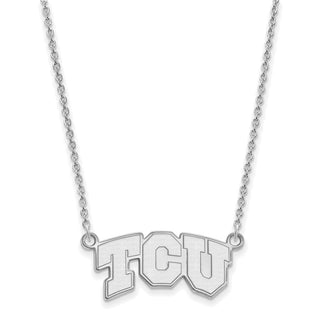 10k White Gold LogoArt Texas Christian University T-C-U Small Pendant 18 inch Necklace