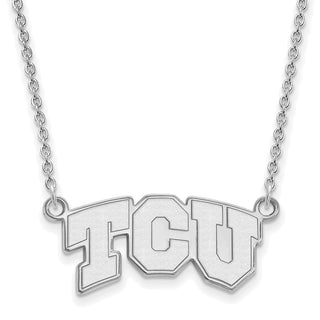 Sterling Silver Rhodium-plated LogoArt Texas Christian University T-C-U Small Pendant 18 inch Necklace
