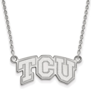 14k White Gold LogoArt Texas Christian University T-C-U Small Pendant 18 inch Necklace