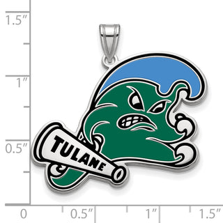 Sterling Silver Rhodium-plated LogoArt Tulane University Extra Large Enameled Pendant