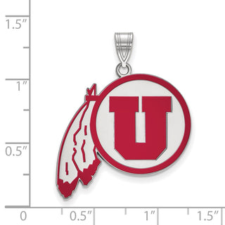 Sterling Silver Rhodium-plated LogoArt University of Utah Extra Large Enameled Pendant