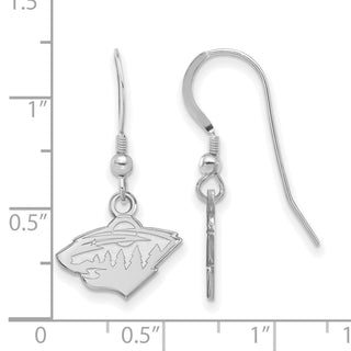 Sterling Silver Rhodium-plated NHL LogoArt Minnesota Wild Extra Small Dangle Wire Earrings