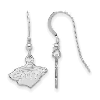 Sterling Silver Rhodium-plated NHL LogoArt Minnesota Wild Extra Small Dangle Wire Earrings