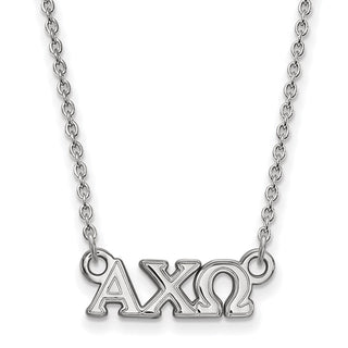 Sterling Silver Rhodium-plated LogoArt Alpha Chi Omega Sorority Greek Letters Extra Small Pendant 18 inch Necklace