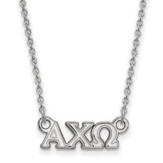 Sterling Silver Rhodium-plated LogoArt Alpha Chi Omega Sorority Greek Letters Extra Small Pendant 18 inch Necklace