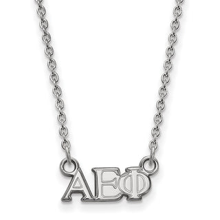 Sterling Silver Rhodium-plated LogoArt Alpha Epsilon Phi Sorority Greek Letters Extra Small Pendant 18 inch Necklace
