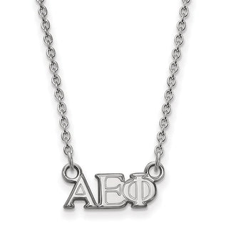 Sterling Silver Rhodium-plated LogoArt Alpha Epsilon Phi Sorority Greek Letters Extra Small Pendant 18 inch Necklace